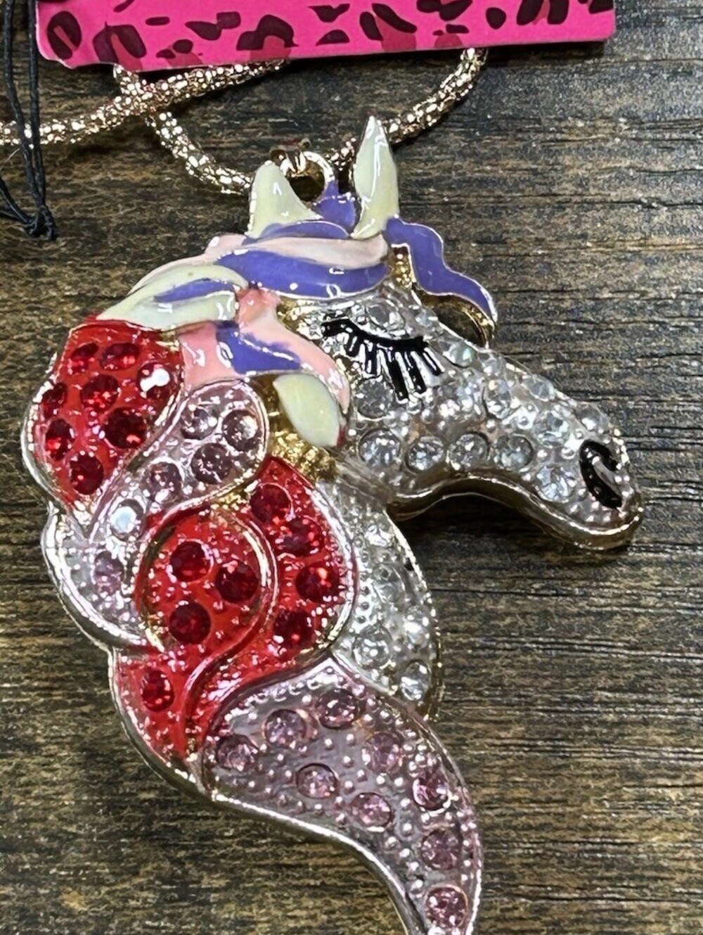 Betsey Johnson Multicolor 3D Crystal Enamel Unicorn Head Pendant Necklace